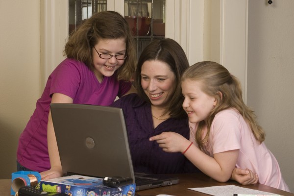 Deb and girls homeschooling